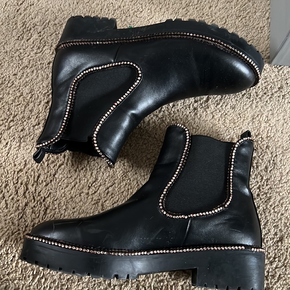 Ego Official - Black Chelsea Boots w/ Rose Gold Stones